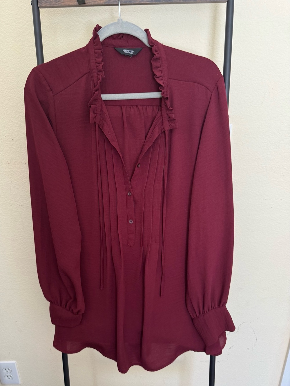 Simply Vera Vera Wang Wine Ruffle Tie-Neck Blouse XXL